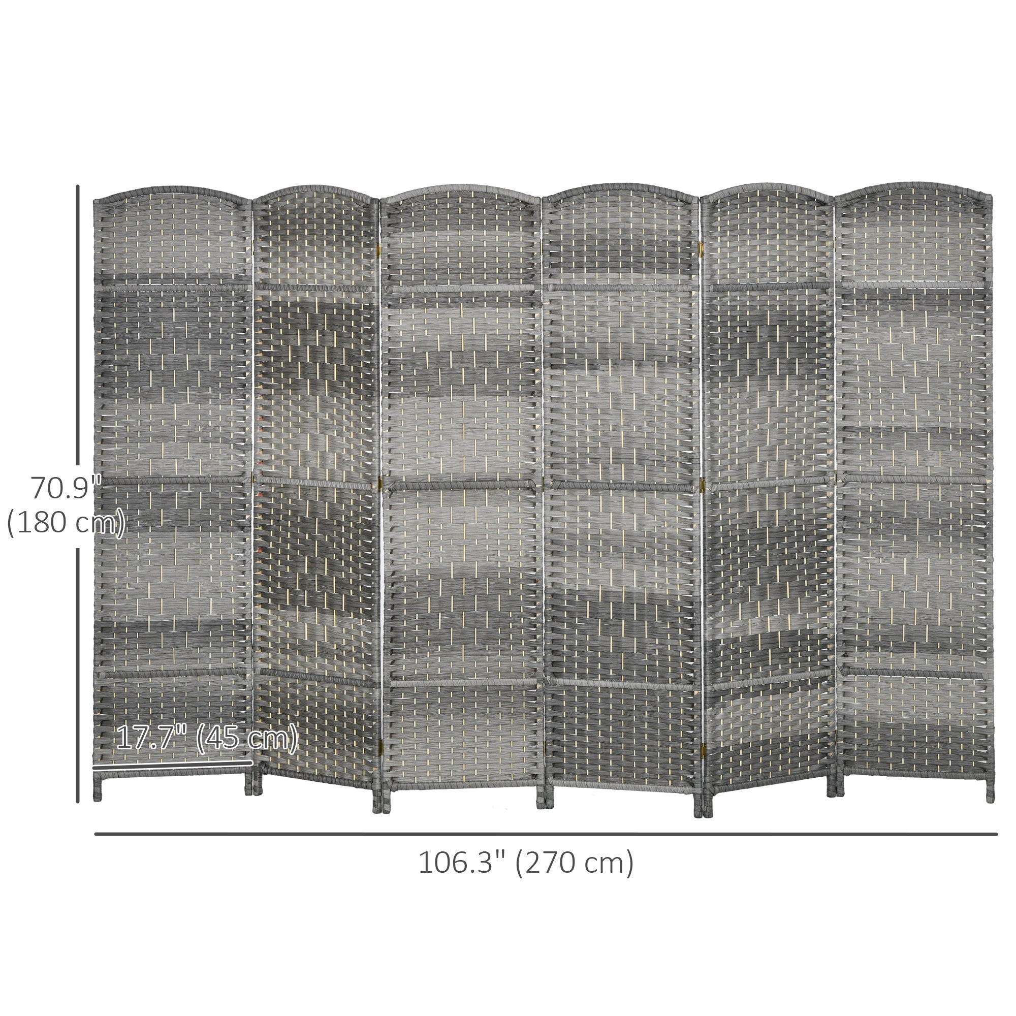 HOMCOM Artisan-Crafted Room Partition: 6-Panel Portable Folding Privacy Wall with Mixed Grey Weave Pattern 