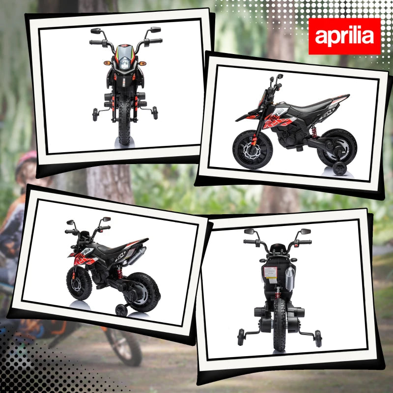 Qaba 12V Aprilia Licenced Kids Electric Motorcycle, Battery-Powered Dirt Bike with Training Wheels for Aged 3-8, Red