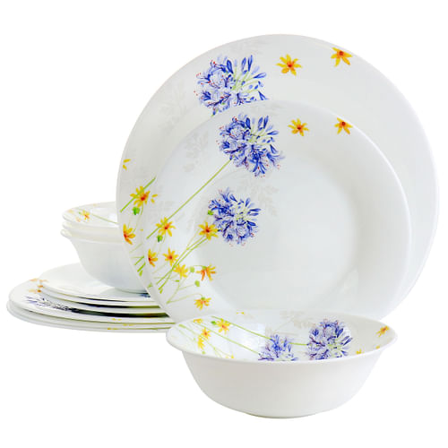 Gibson Ultra Violet Floral 12 Piece Tempered Opal Glass Dinnerware Set - Free Shipping