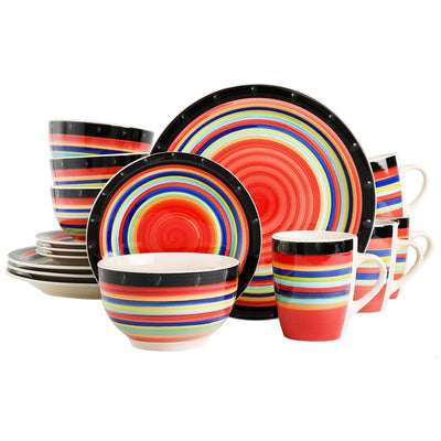Gibson Home Casa Stellar 16 Piece Round Stoneware Dinnerware Set in Red - Free Shipping 