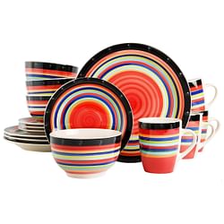 Gibson Home Casa Stellar 16 Piece Round Stoneware Dinnerware Set in Red - Free Shipping