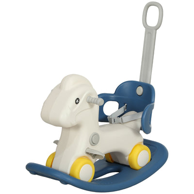 Qaba 4 in 1 Kids Rocking Horse w/ Detachable Balance Board & Push Handel, Blue 