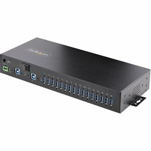 16-Port Industrial USB 5Gbps Hub with Power Adapter, Mountable, Terminal Block Power, USB Charging, Dual-Host Hub/Switch 