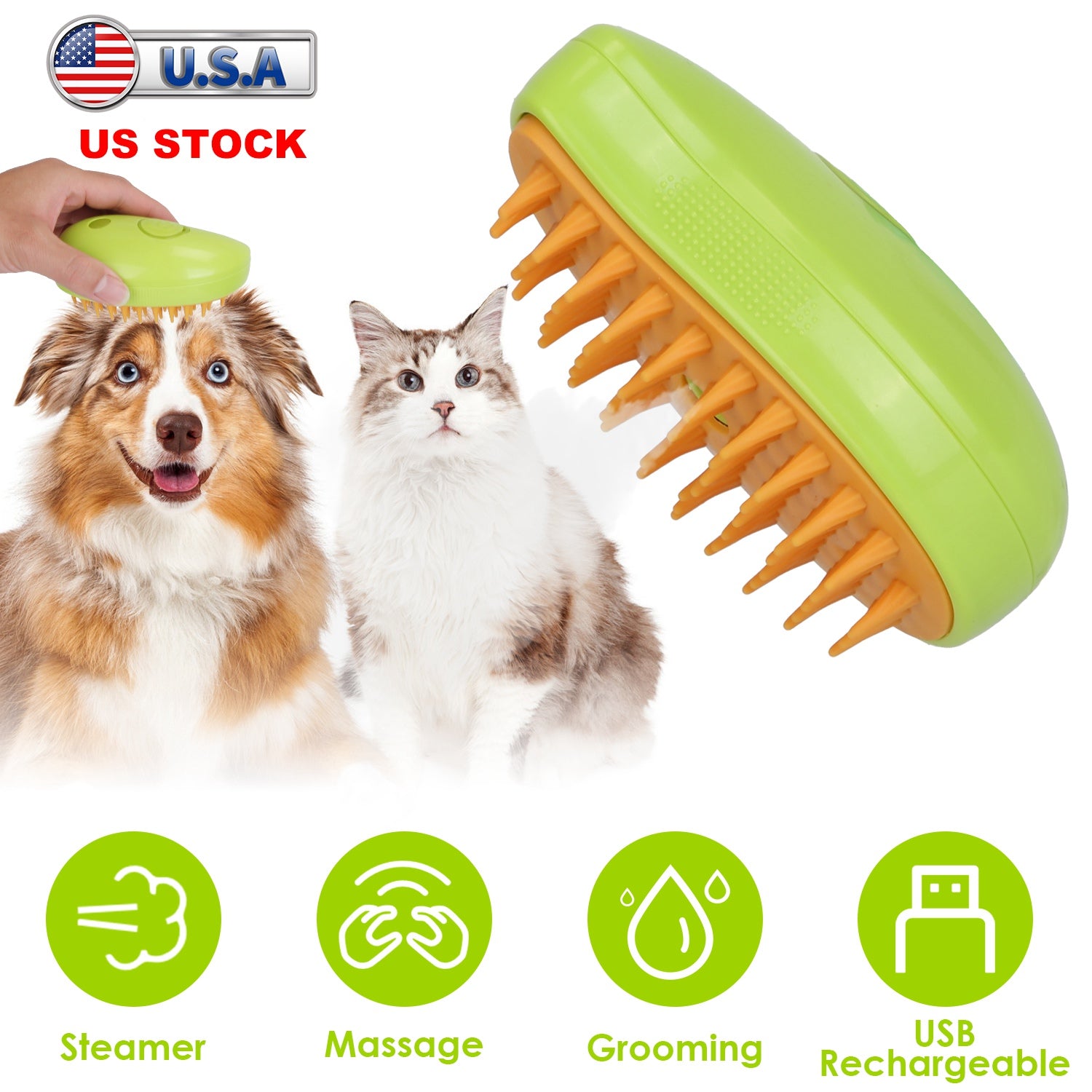 3 In 1 Cat Grooming Steam Brush Hair Brush with Steamer Pet Massage Comb Cleaning Brush for Cats Dogs USB Rechargeable 