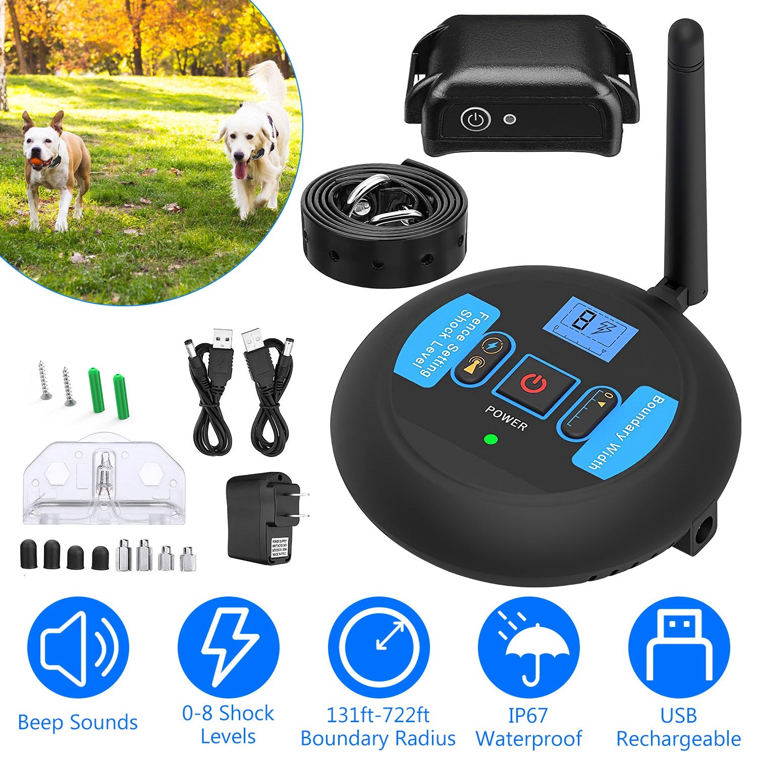 Wireless Electric Dog Fence Pet Shock Boundary Containment System Electric Training Collar For Small Medium Large Dogs