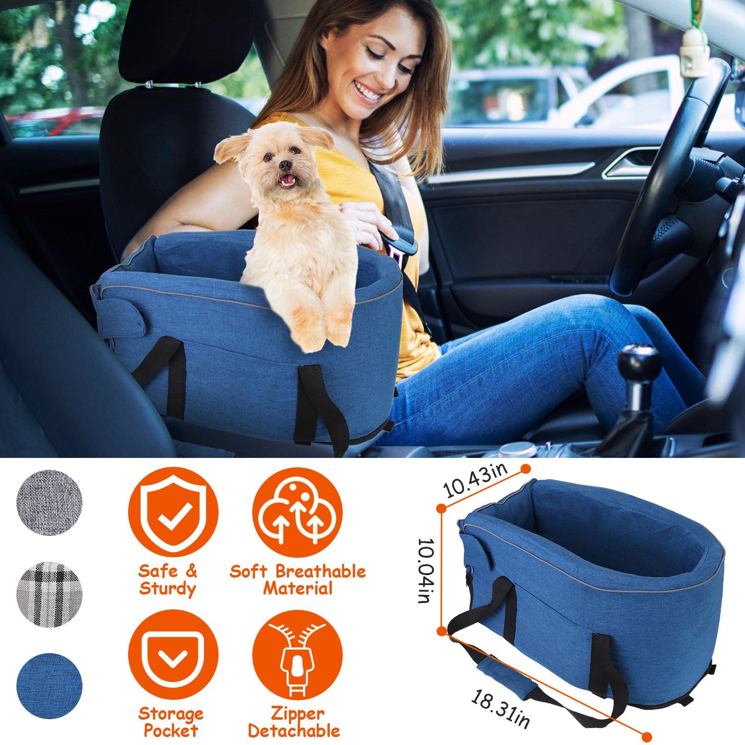 Console Pet Car Seat with Storage Pocket Booster Car Seat Portable Pet Travel Bag Machine Washable Pet Seat Fit For Small Dog Cat