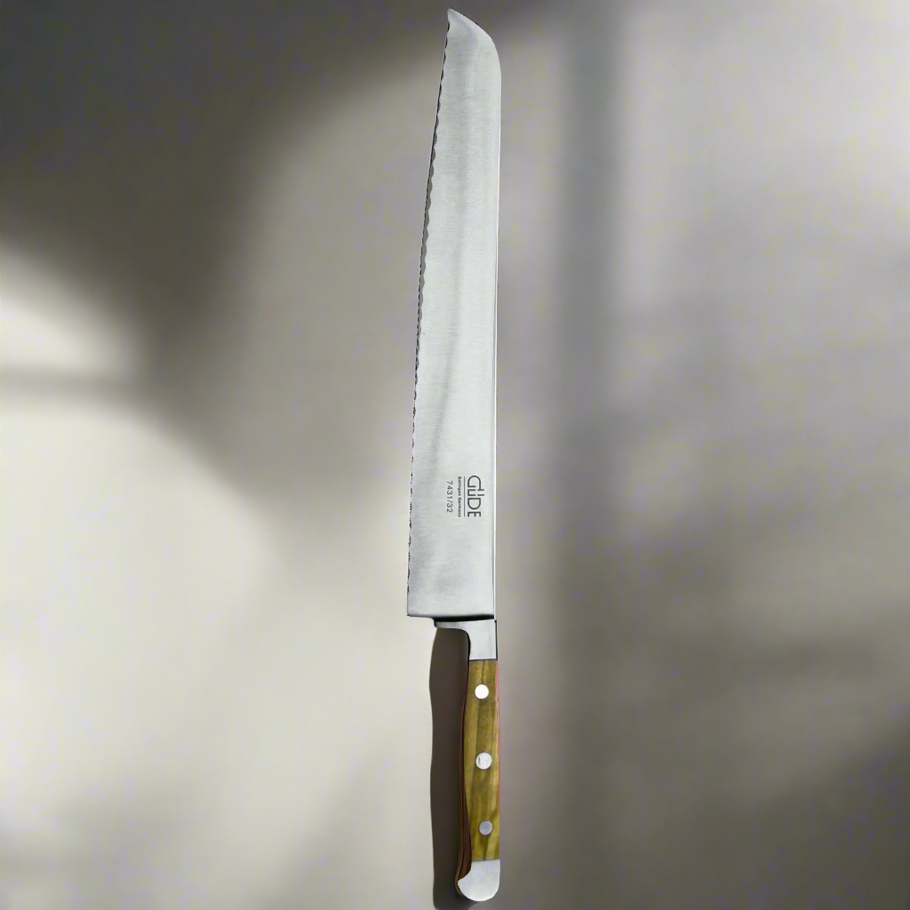ALPHA OLIVE | Bread Knife Franz Dude 12.5 " Left hand Version| Forged steel / Olive Wood Handle 