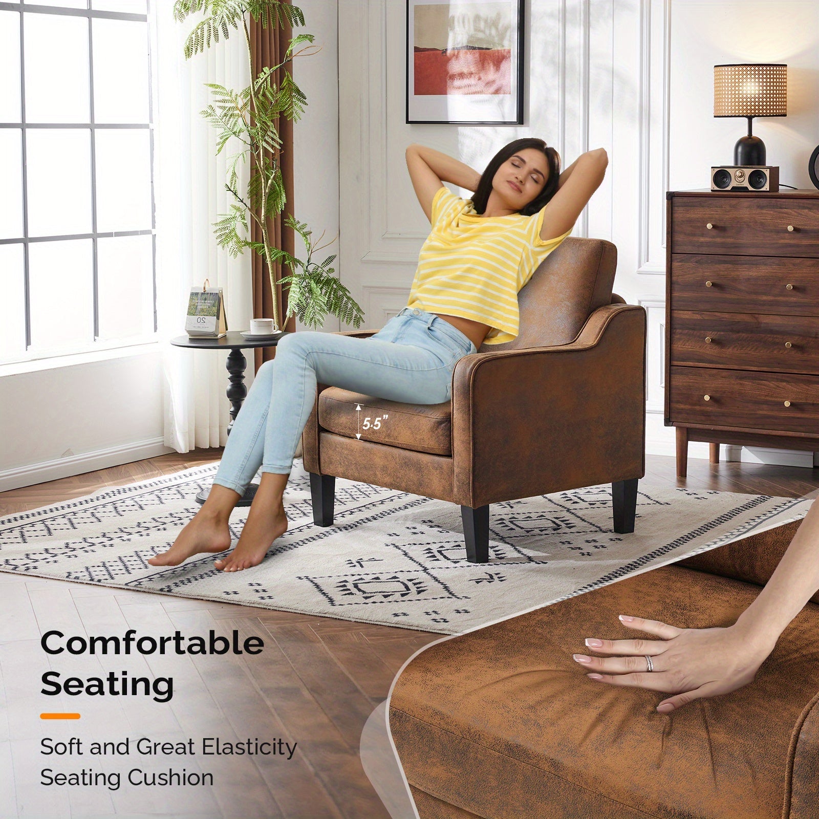 Soft Beige Plush Oversized Accent Chair - Cloud-Like Comfort with High-Density Foam Cushion, Ergonomic Support, Deep Snug Seat Upholstered Lounge Armchair for Living Room/Bedroom/Office, Easy Assembly Included, Bedroom Armcha 