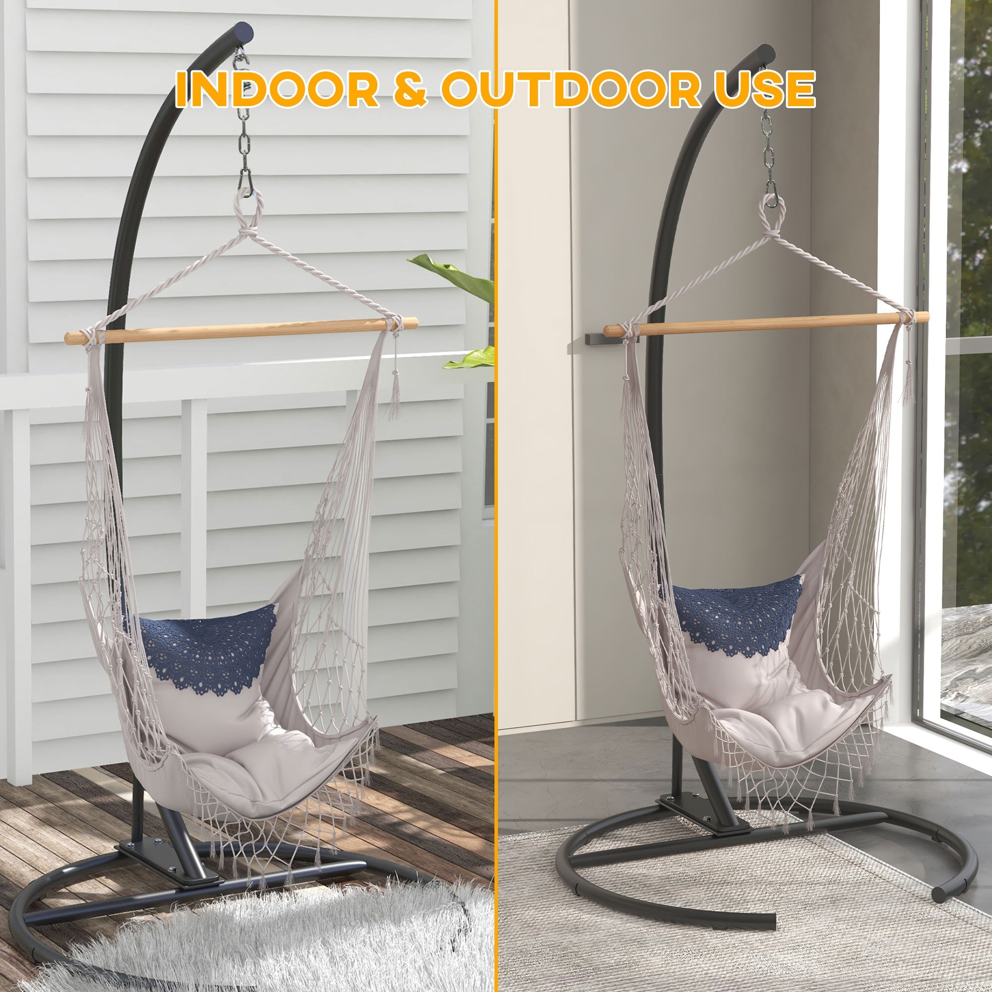 Outsunny Hanging Hammock Chair Stand with Round Base, Heavy Duty Hammock Stand Only with 330 lbs. Capacity, Black 