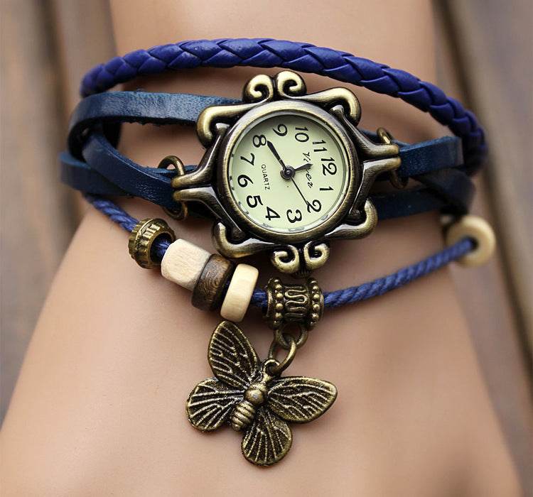 Cowhide winding bracelet watch 