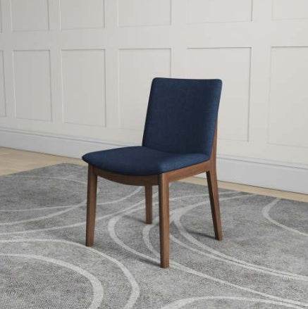 Laura Blue Linen Solid Wood Dining Chair  Set Of 2 Mid-Century Modern Style 