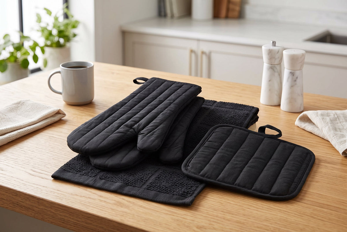 Oven Mitts, Pot Holder and Kitchen Towel Set, 4 Pieces, 100% Cotton