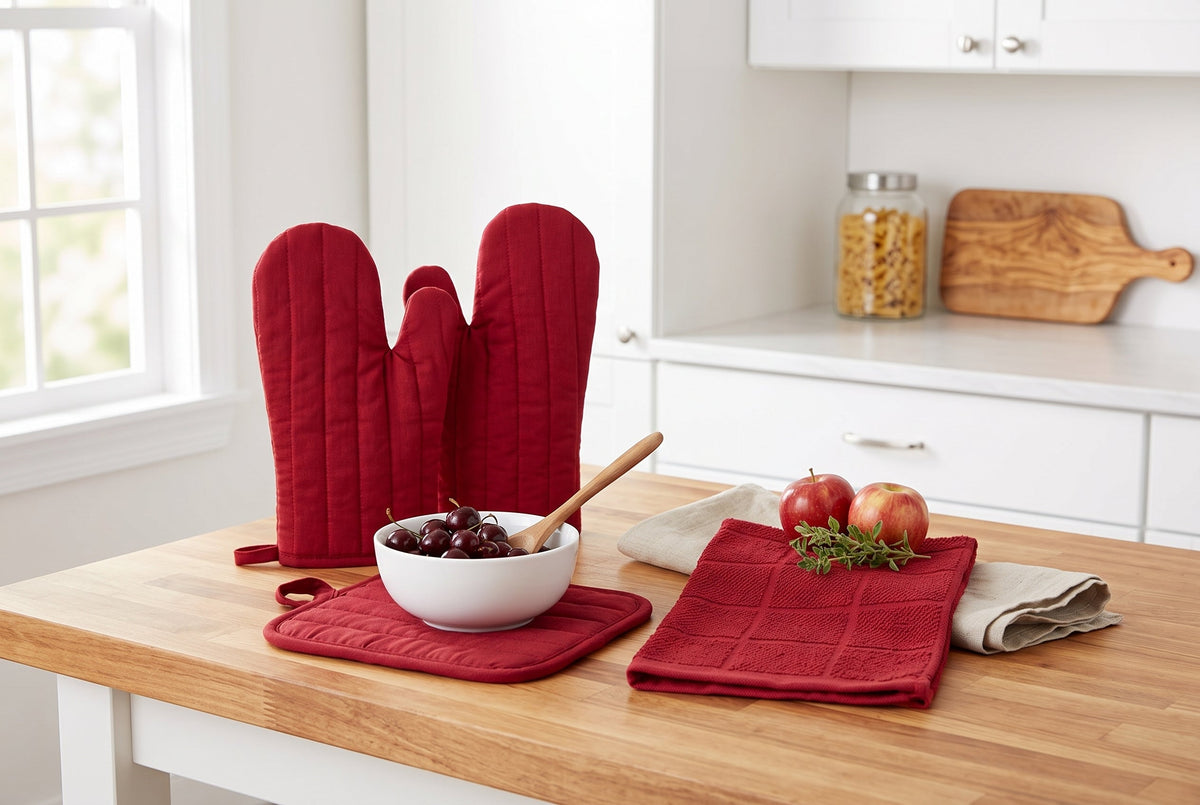 Oven Mitts, Pot Holder and Kitchen Towel Set, 4 Pieces, 100% Cotton