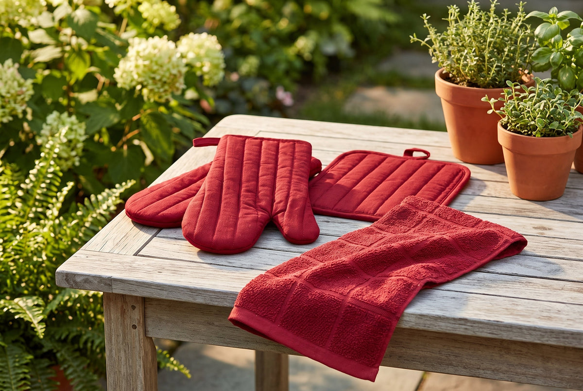 Oven Mitts, Pot Holder and Kitchen Towel Set, 4 Pieces, 100% Cotton