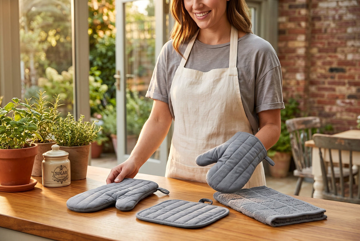 Oven Mitts, Pot Holder and Kitchen Towel Set, 4 Pieces, 100% Cotton