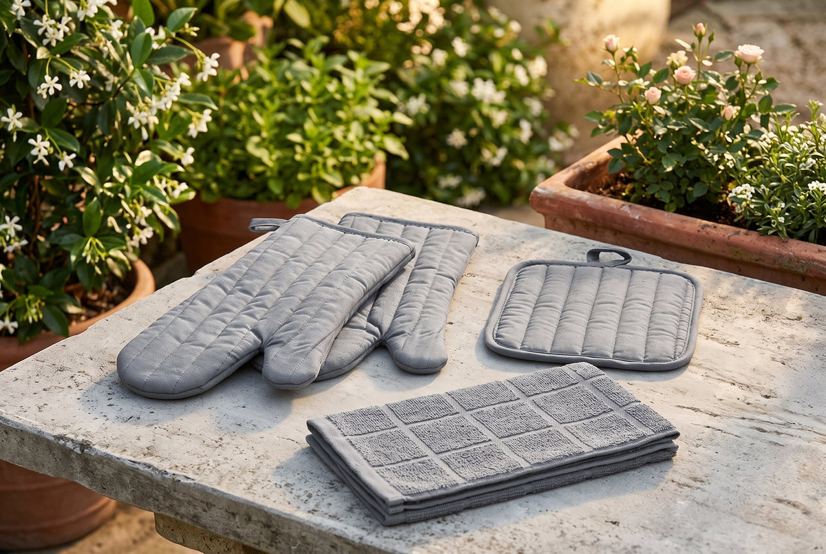 Oven Mitts, Pot Holder and Kitchen Towel Set, 4 Pieces, 100% Cotton