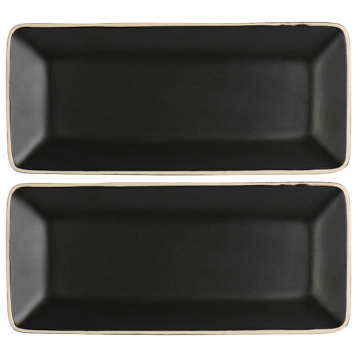 Gibson Elite Soho Lounge 2 Piece 11.75 Inch Rectangular Platter Set in Matte Black - Free Shipping