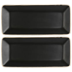 Gibson Elite Soho Lounge 2 Piece 11.75 Inch Rectangular Platter Set in Matte Black - Free Shipping