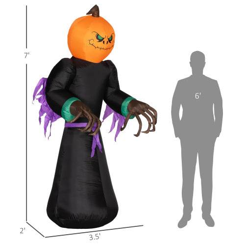 HOMCOM 7 Halloween Inflatable Outdoor Decoration Reaper Ghost Pumpkin, Blow Up LED Yard Decor For Garden, Lawn, Party, Holiday, Waterproo 