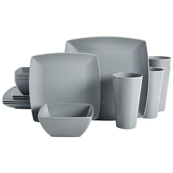 Gibson Home Grayson 16 Piece Square Melamine Dinnerware Set in Grey - Free Shipping 