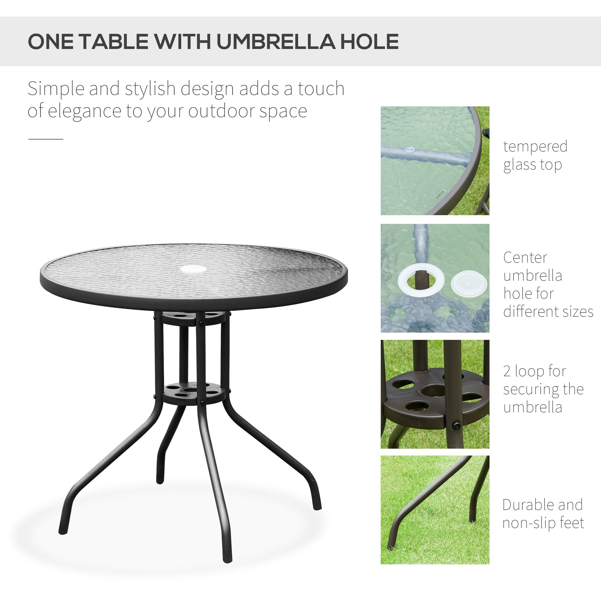 Outsunny 6PC Garden Dining Set with Umbrella Outdoor Patio Furniture Round Table Folding Chairs Cream-white 