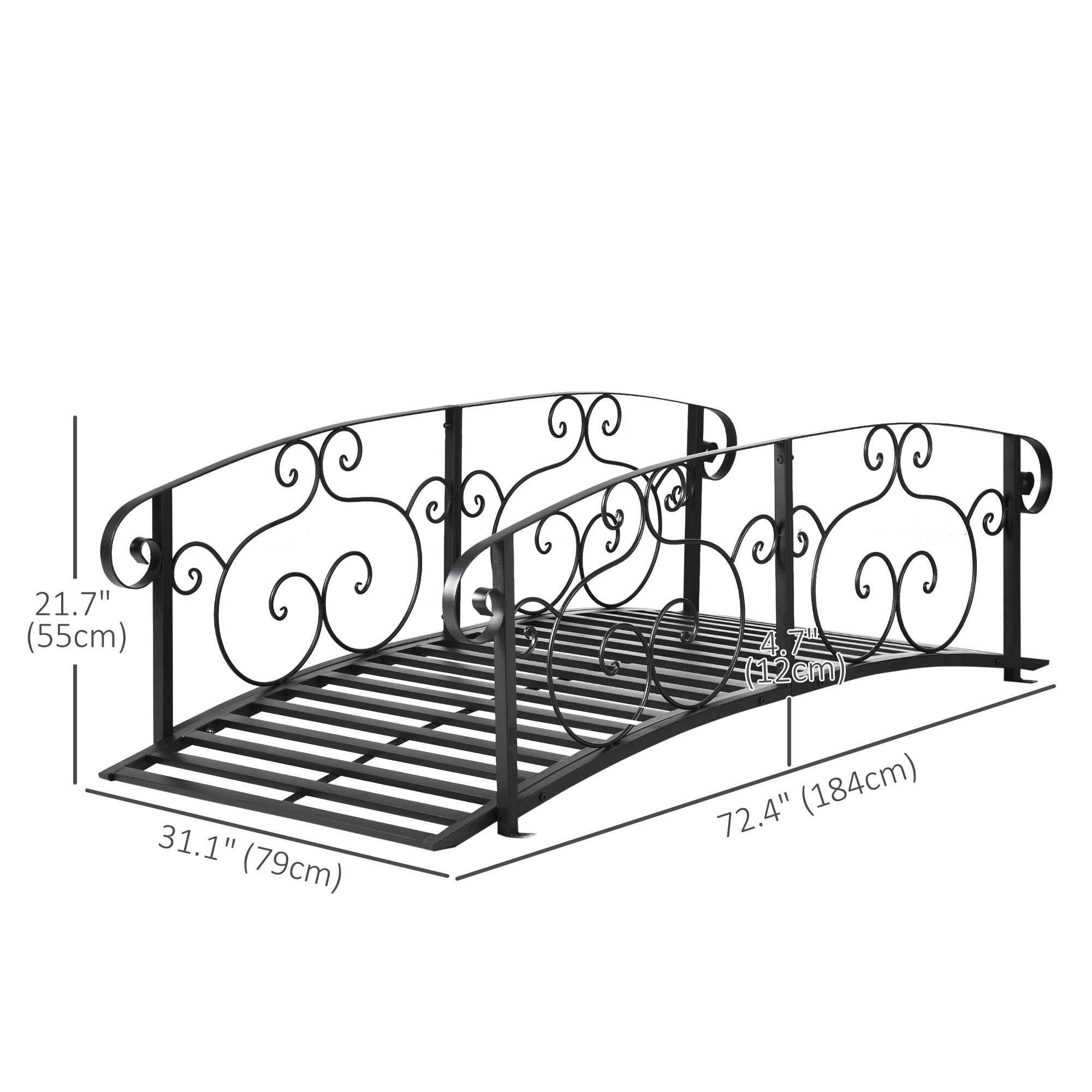 Outsunny Decorative Steel Garden Bridge 6FT with Safety Rails for Backyard Stream Pond Landscaping Black 