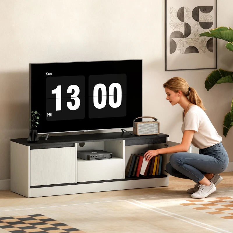 TV Stand for 43-55 Inch TV,  Entertainment Center w/ Cabinets, Shelf, Drawer and Cable Management for Living Room, White