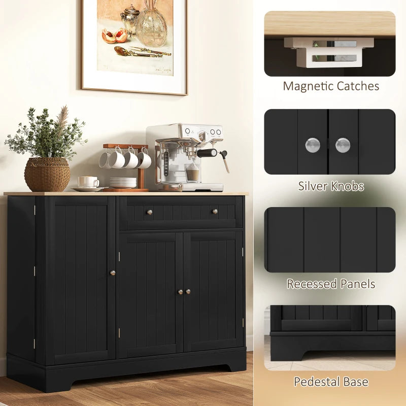 Modern Sideboard Cabinet, 41" Kitchen Buffet Cabinet with Drawer, Adjustable Shelf, 3 Doors for Dining Room, Black