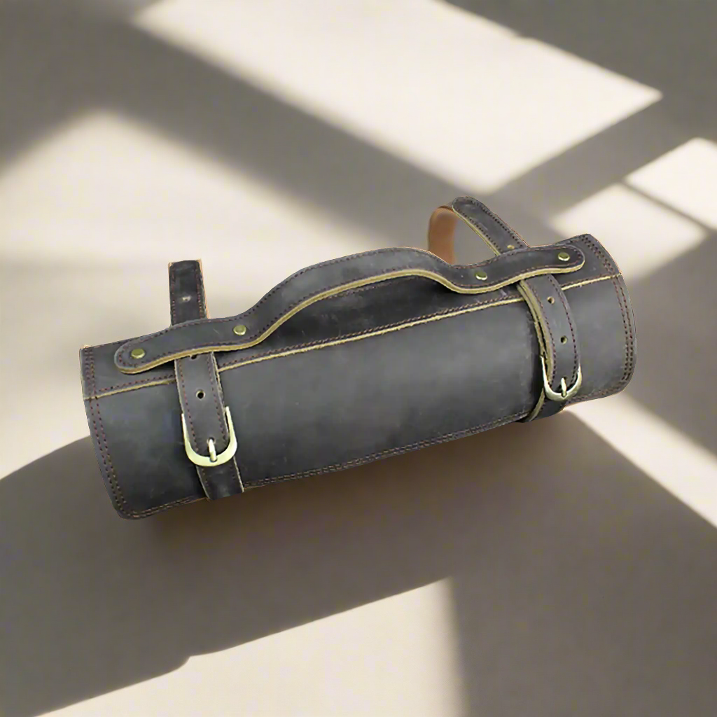 Ginza Steel Full Grain leather knife role Rustic Brown 