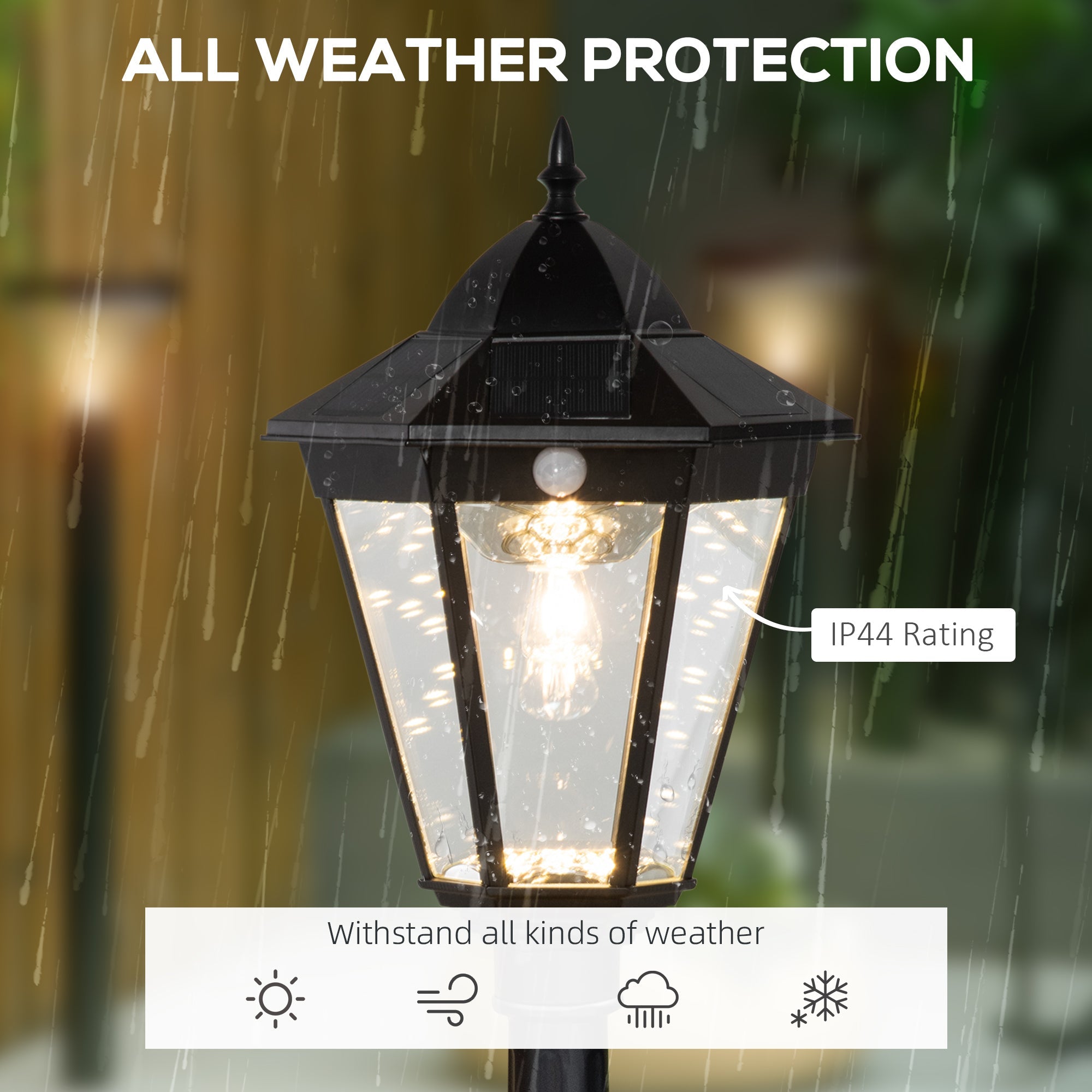 Outsunny 77" Outdoor Solar LED Lamp Post Light Street Lamp Motion Sensor PIR Adjustable Brightness Yard Black 