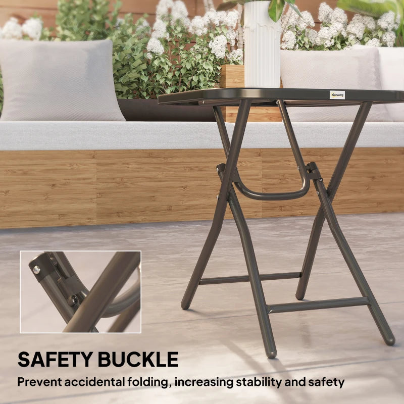 Patio Table, Folding Coffee Table with Tempered Glass Tabletop, Portable Bistro Table for Patio, Backyard