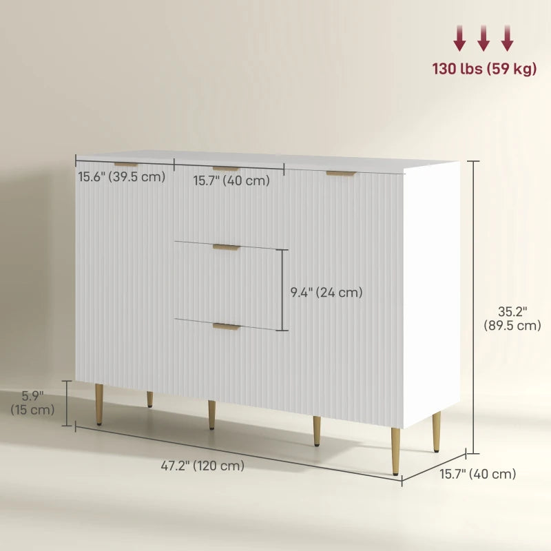 Modern Kitchen Storage Cabinet, Sideboard Buffet Cabinet w/ 3 Drawers and Adjustable Shelves for Kitchen Hallway, White