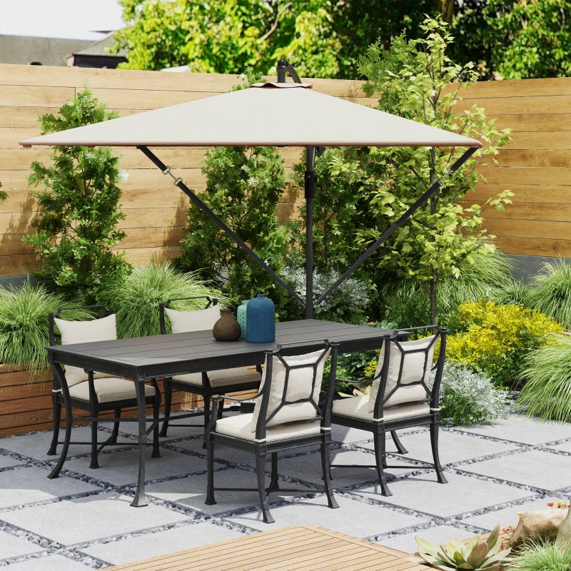 Patio Offset Umbrella UPF 50+ UV Protection, Crank Parasol with Base, Cover & Wind Securing, Khaki