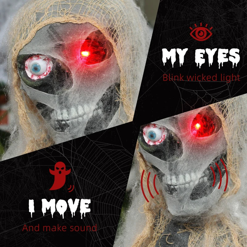 HOMCOM Life-Size Animated Mummy – Glowing LED Eyes, Battery Operated Halloween Decoration 