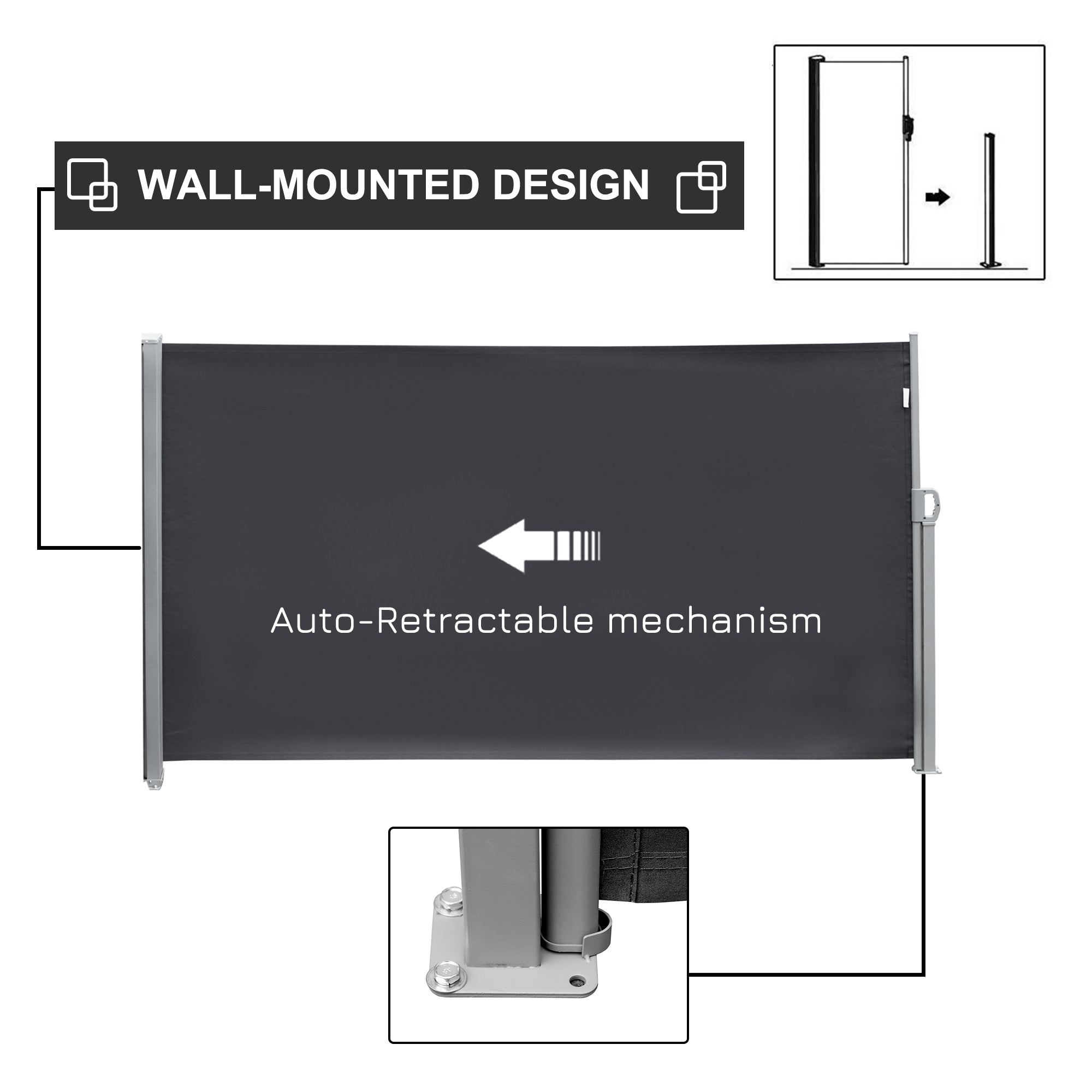 Outsunny Retractable Sidescreen: 118" x 71" UV Wind Resistant Outdoor Privacy Panel for Folding Patio, Grey 