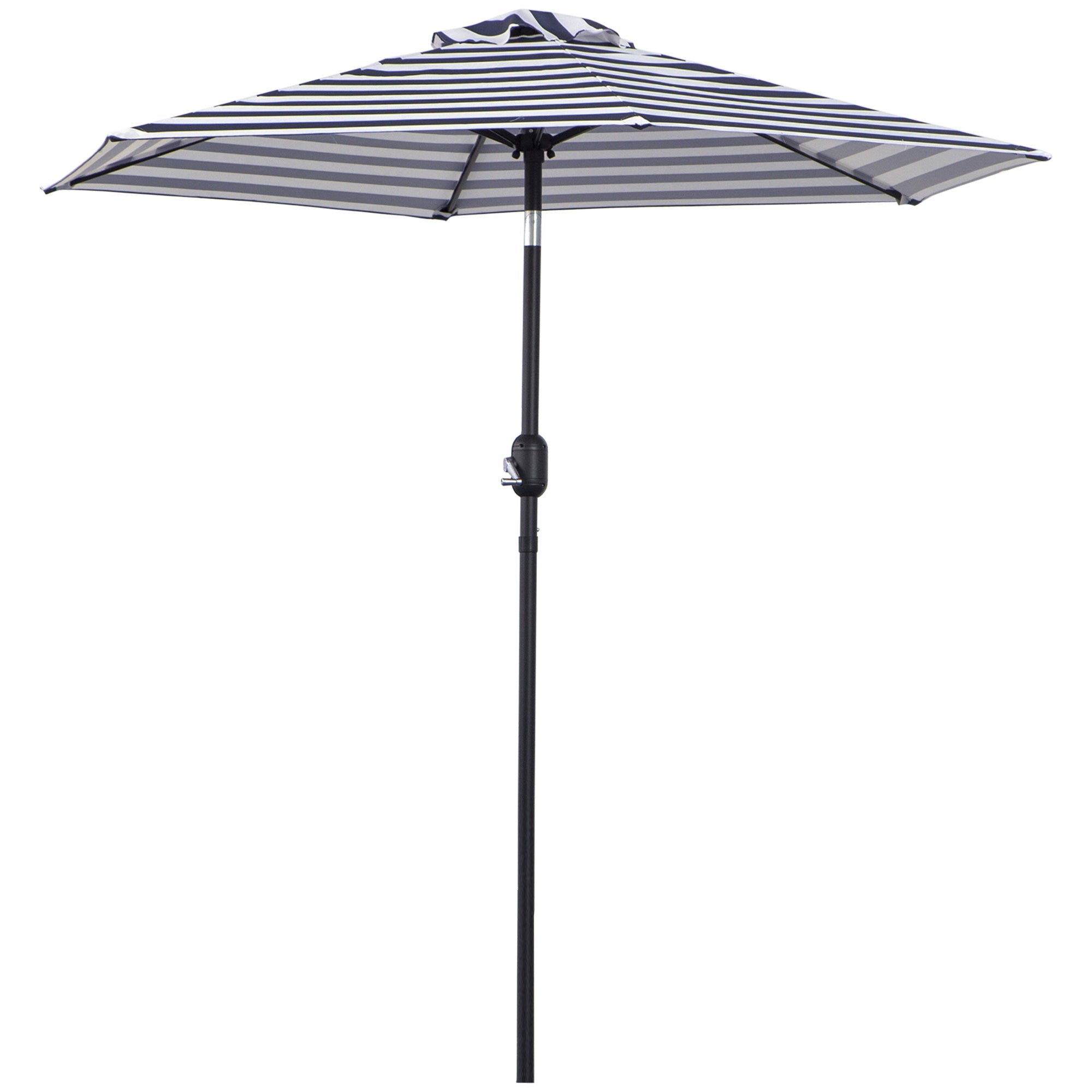 Outsunny Patio Sun Umbrella, Outdoor Parasol with 6 Ribs, Blue Stripes 