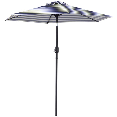 Outsunny Patio Sun Umbrella, Outdoor Parasol with 6 Ribs, Blue Stripes 
