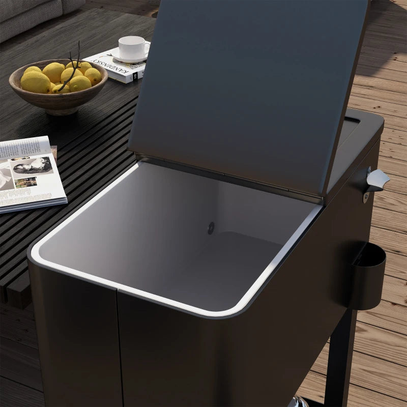60 Quart Rolling Outdoor Cooler, Portable Rolling Patio Cooler Cart with Locking Wheels, Storage Shelf, Black