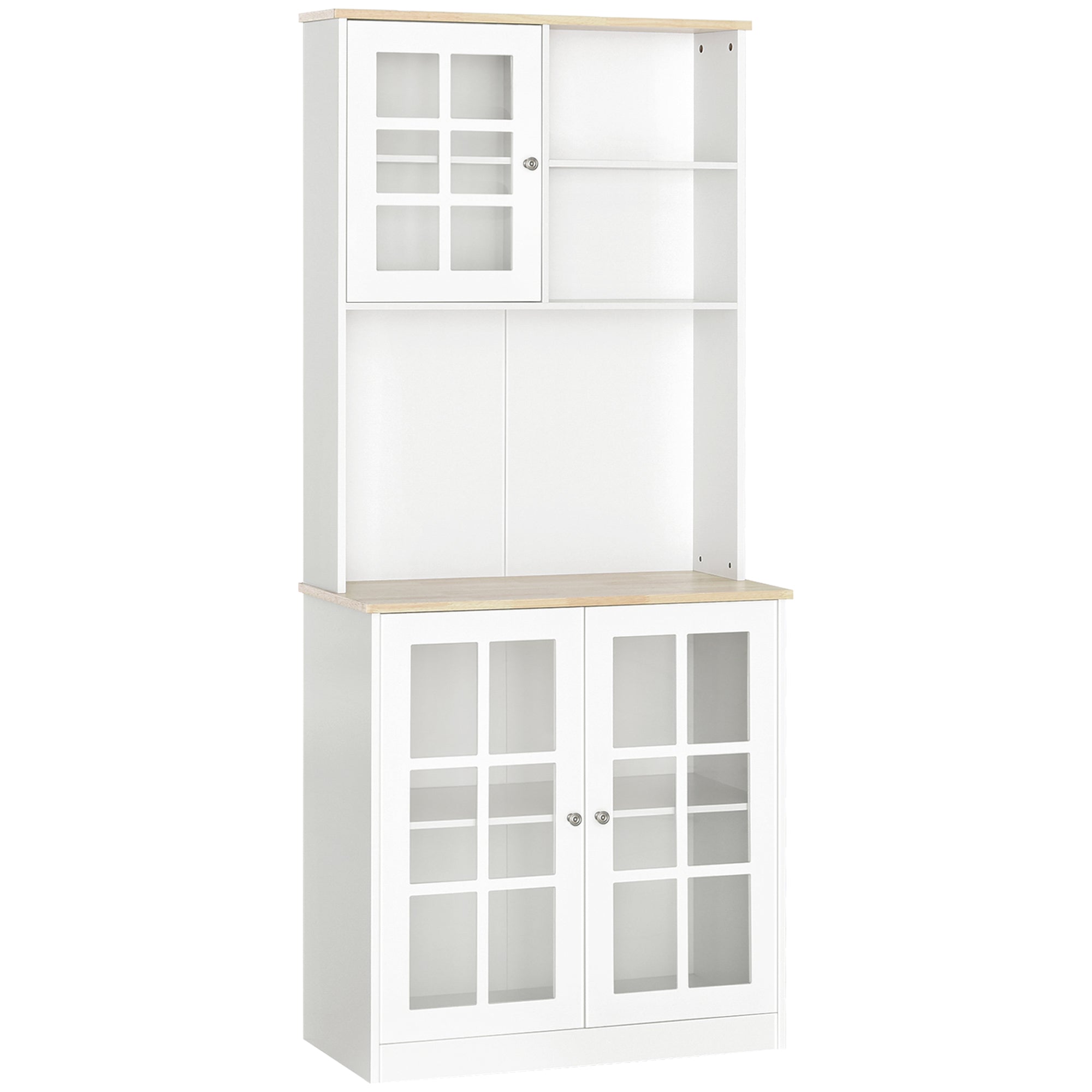 HOMCOM Kitchen Buffet with Hutch Storage Pantry Cabinets Open Shelves Large Countertop White 