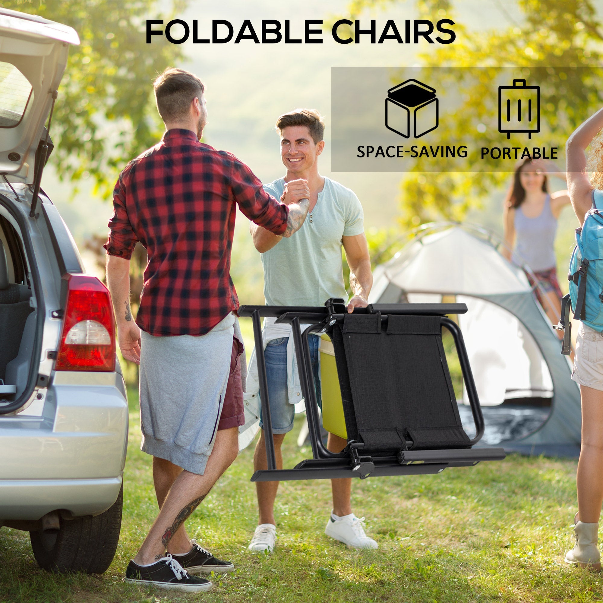 Outsunny 5-Piece Outdoor Dining Set Foldable Chairs Umbrella Hole Wood-plastic Table Mesh Seat Black 
