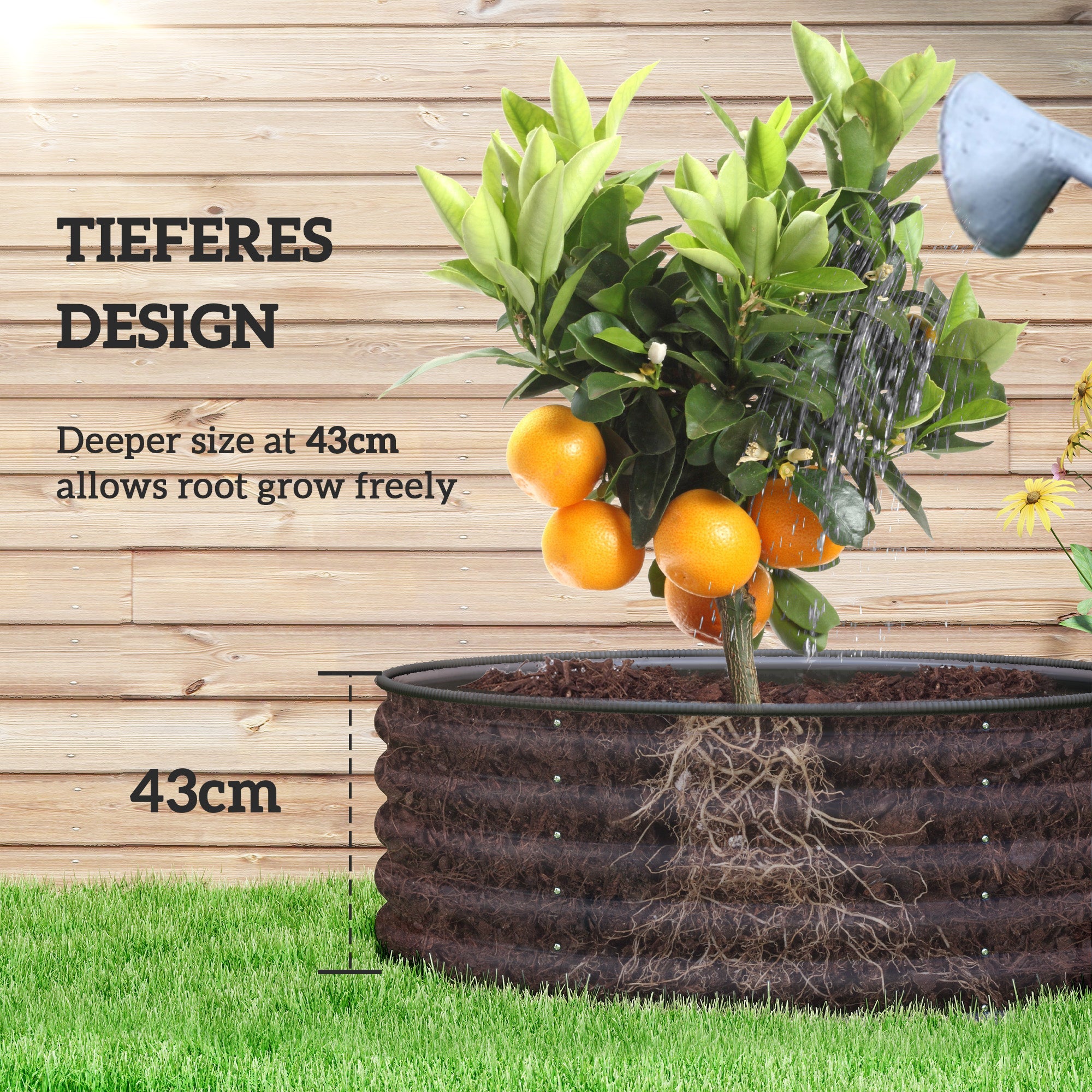 Outsunny Galvanized Raised Flower Bed, 4 x 4 x 1.5 ft Outdoor Metal Raised Bed with Safety Edging and Gloves, Dark Grey 