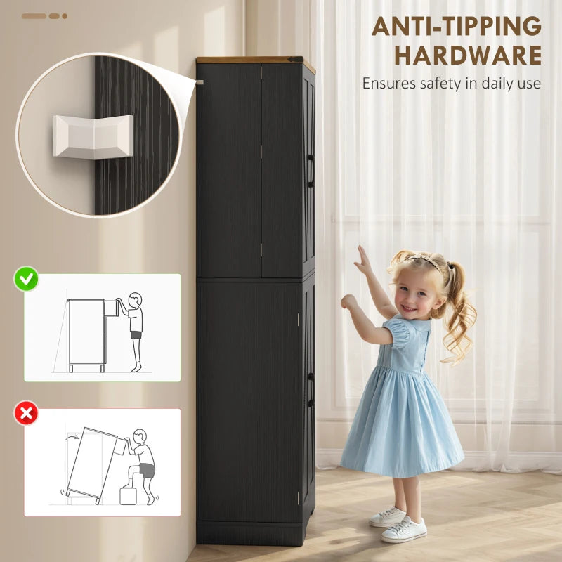 72" Kitchen Pantry Cabinet, Farmhouse Storage Cabinet with 4 Doors, Drawer, 8 Door Shelves and Adjustable Shelf, Black