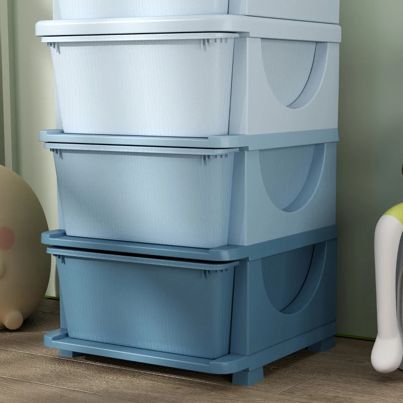 Qaba 4 Tier Kids Toy Organizer and Storage Bins with 4 Plastic Drawers, Blue