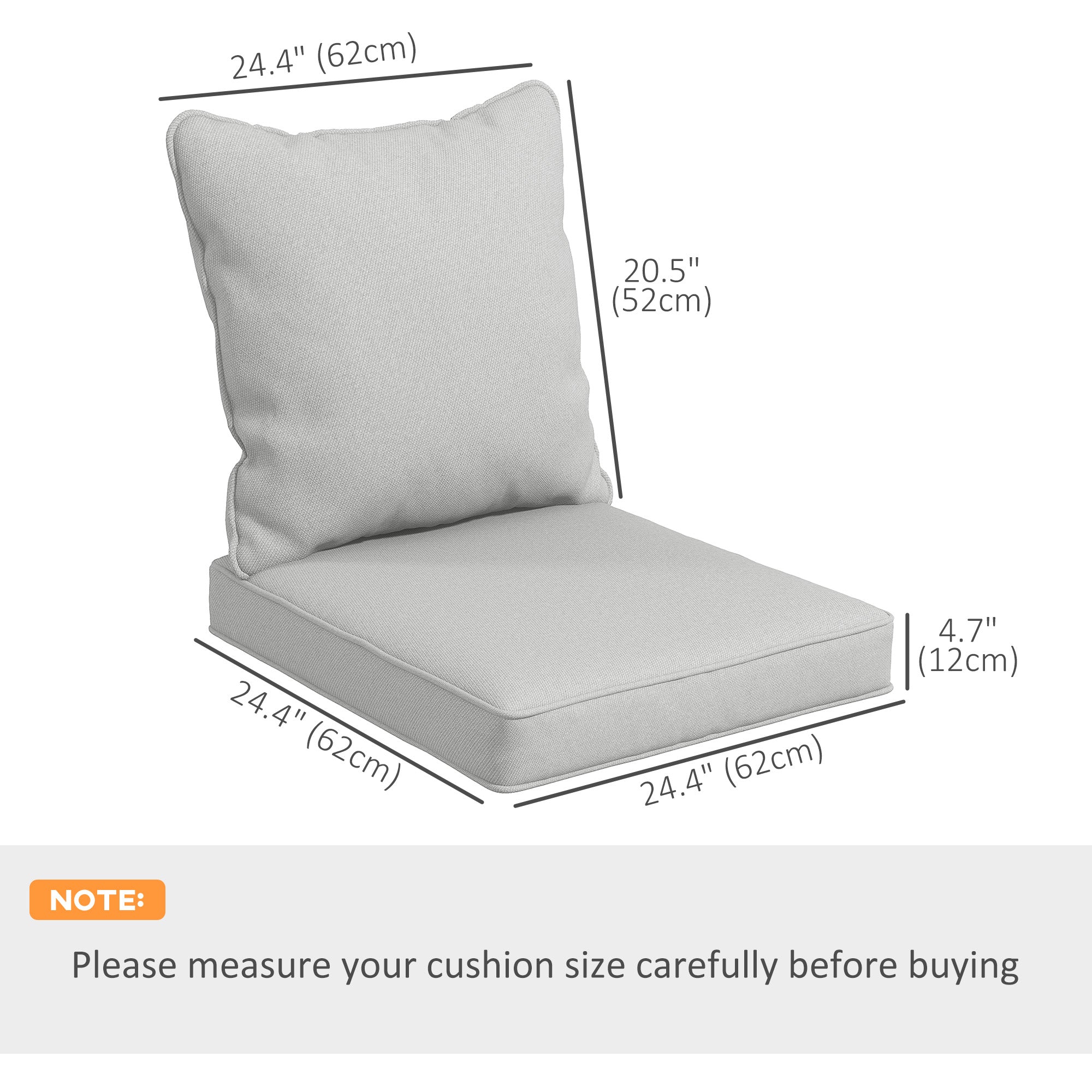 Outsunny Light Grey 4-Piece Patio Chair Cushions Set with Back Pillows for Indoor and Outdoor Seating 