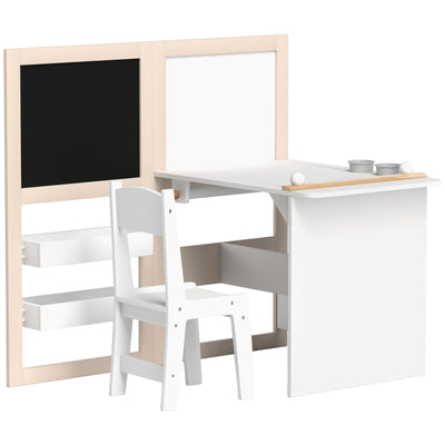 Qaba 3 in 1 Kids Table and Chair Set with Foldable Easel, Storage Shelves, Roll Paper, White 
