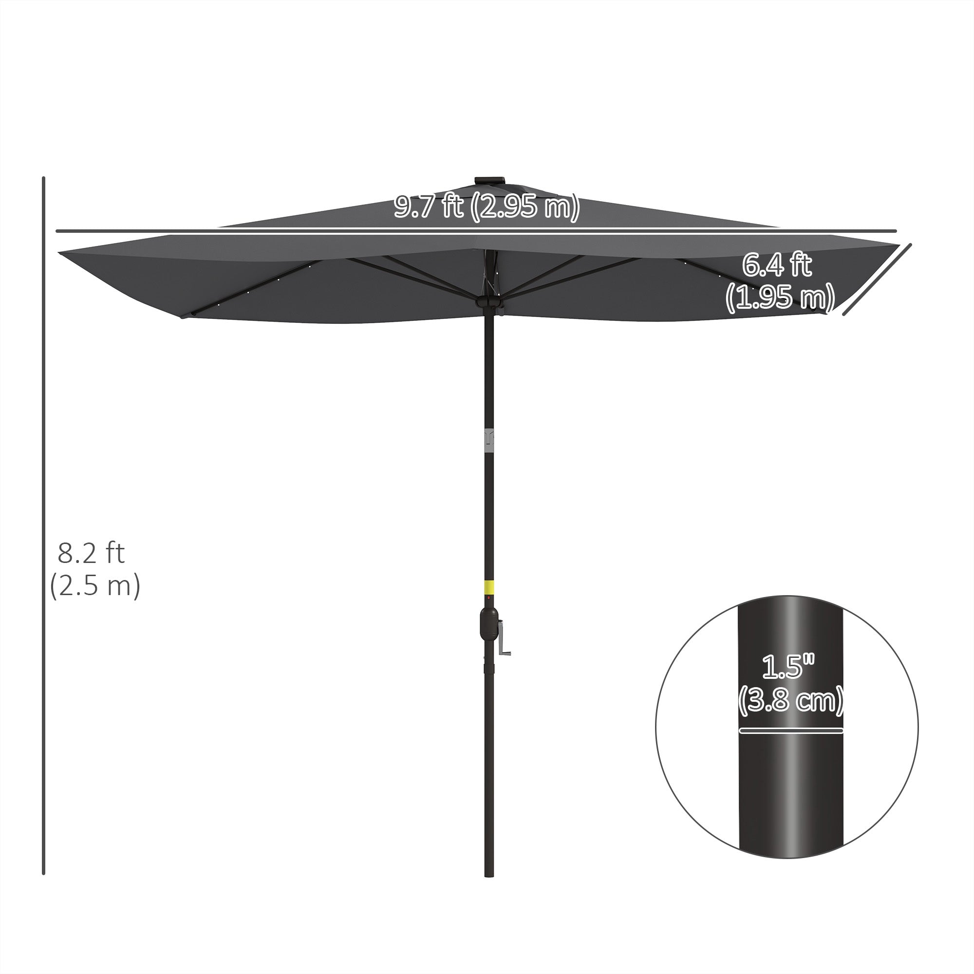 Outsunny 6.5x10ft Patio Umbrella Tilt Aluminum Outdoor Market Parasol with Solar Powered LEDs, Crank - Dark Grey 