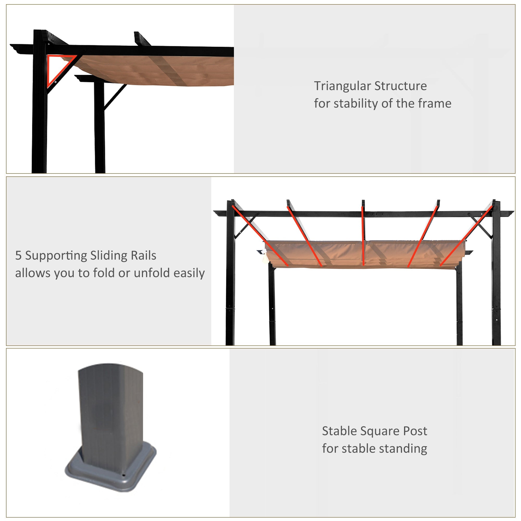 Outsunny 10'x13' Aluminium Pergola Gazebo Outdoor Canopy Sunshade Square Garden Shelter Trellis Grey 