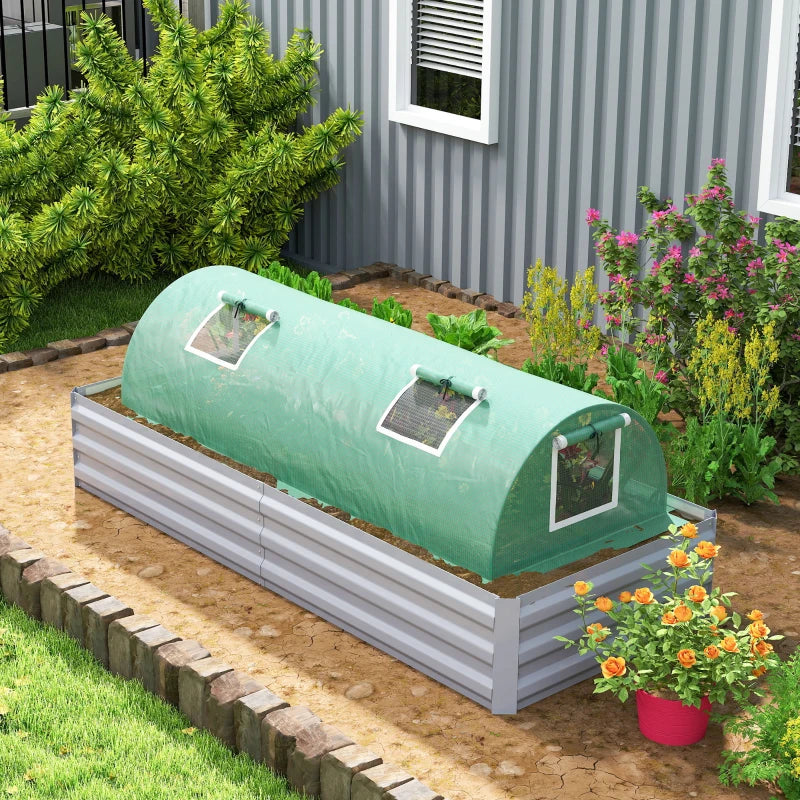 Portable Mini Greenhouse, Tunnel Growing Tent with 5 Mesh Windows and Steel Frame, 7' x 3' x 2', Green