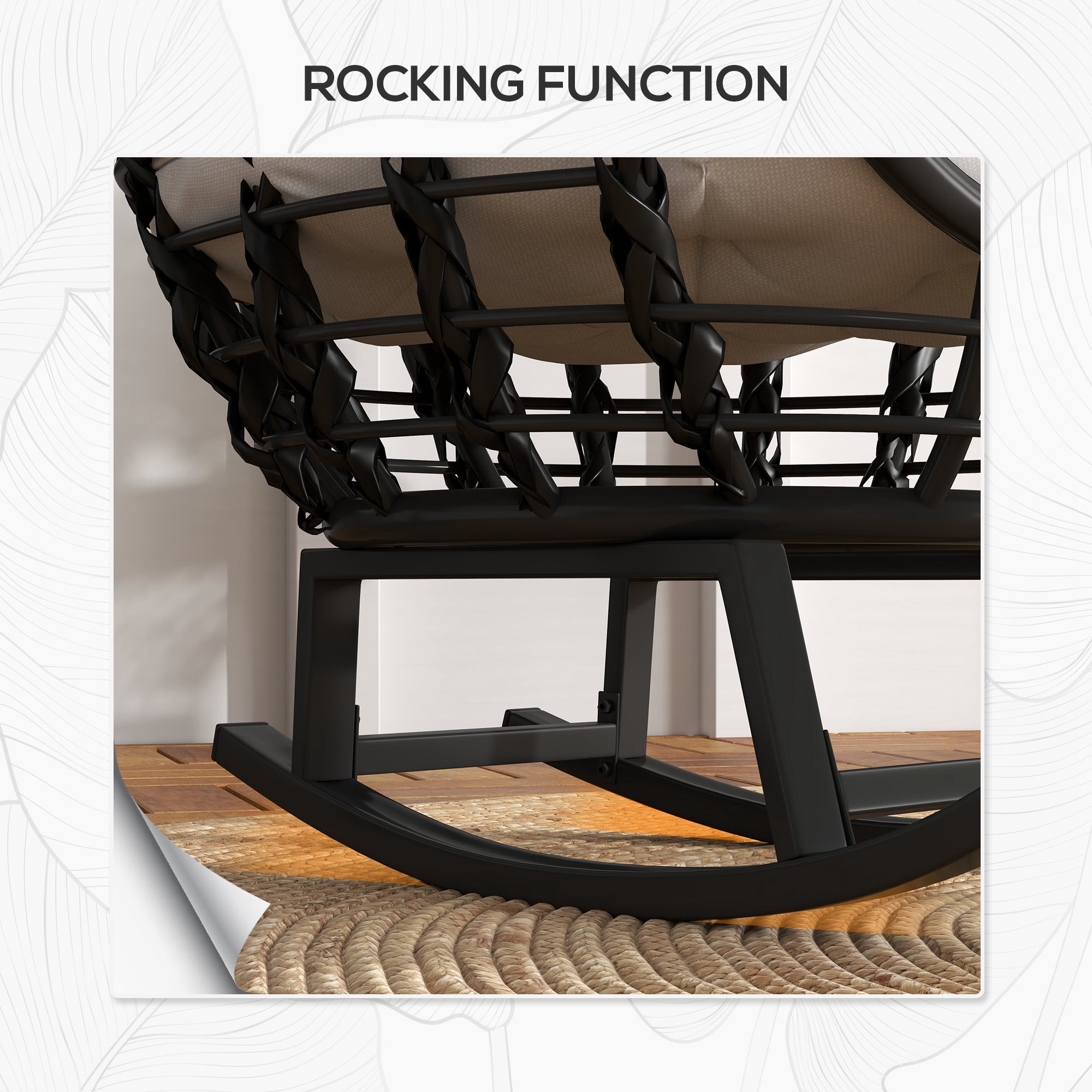 Outsunny Rattan Rocking Chair with Canopy - Cushioned Outdoor Lounger for Garden, Balcony, Porch, Patio in Grey 