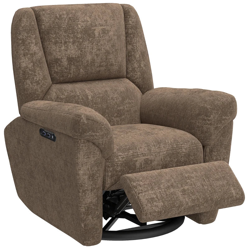 Power Recliner Chair, Fabric Upholstered Recliner Chair with USB Ports, Swivel and Rocking Function, Footrest